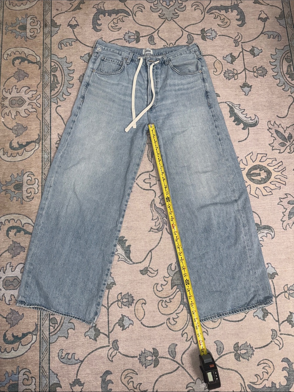Citizens Of Humanity Brynn Drawstring Trouser Wide-leg Cropped Jeans Blue Lace - Picture 9 of 13